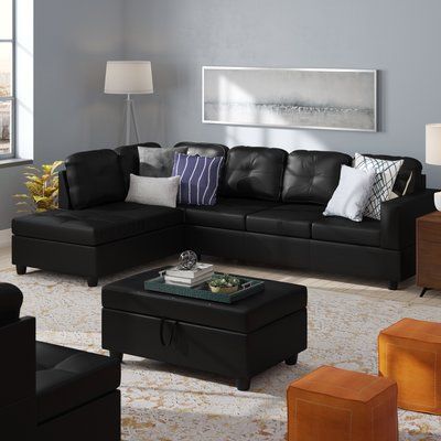 Pillows For Black Leather Couch, Black Couch Leather Ottoman, Black Leather Couch With Ottoman, Living Room Sectional Gray Black Furniture, Black Couch Living Room Walmart, Leather Couch Living Room Decor, Mid Century Living Room Decor, Black Couch Living Room, Ottoman Ideas