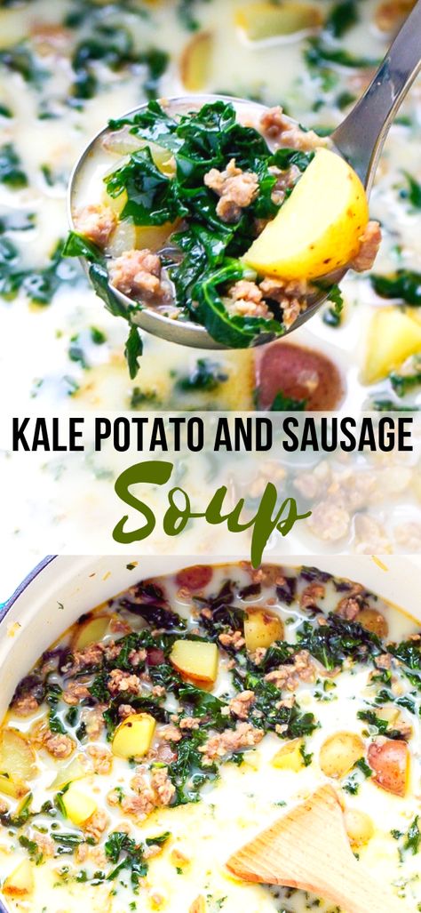 Potato And Sausage Soup, Sausage Potato Kale Soup, Kale Potato Soup, Potato And Sausage, Kale Potato, Potatoes And Kale, Potato Sausage, Sausage Potato Soup, Kale Soup Recipes