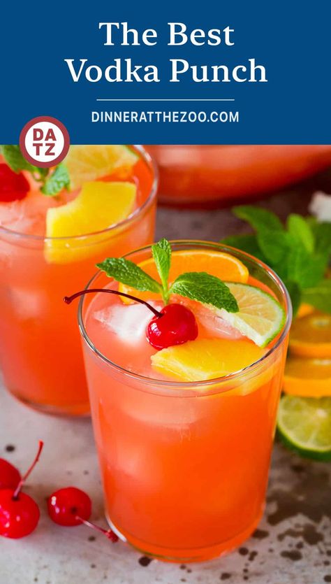 Vodka Punch Vodka Fruit Punch, Fruity Vodka Drinks, Alcoholic Fruit Punch, Vodka Punch, Alcoholic Punch Recipes, Summer Vodka Cocktails, Lemonade Punch, Punch Cocktails, Party Punch Recipes