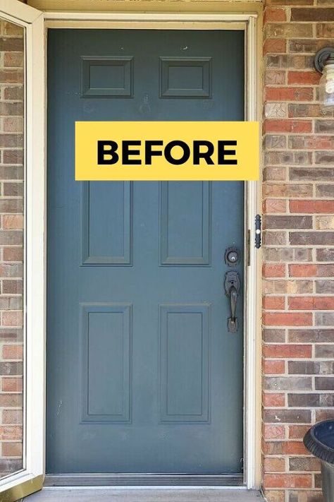 Front Door Inserts Ideas, Refurbished Front Door, Change Front Door Glass Insert, Front Door Window Insert, Front Door Transformation Diy, Spanish Front Door Entrance, Update Front Door Diy, How To Change Glass In Front Door, Plain Front Door Makeover