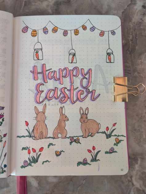 Easter Bullet Journal, Page Bullet Journal, Calendar Doodles, April Bullet Journal, Bullet Journal Work, Bullet Journal Headers, Bullet Journal Page, Bullet Journal Mood Tracker Ideas, Bullet Journal Paper