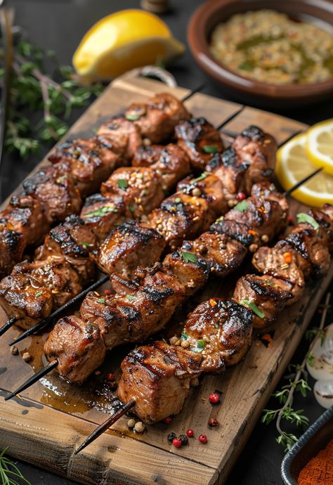 Learn How to Cook Skewer Recipe For Free | Recipes You'll Love, Made Easy! Meat Screwers, Beef On A Stick Skewers, Meat Skewers Recipes, Meat Food Photography, Butcher Photography, Skewers On The Grill, Kebabs Skewers, Grilled Pork Skewers, Meat On A Stick