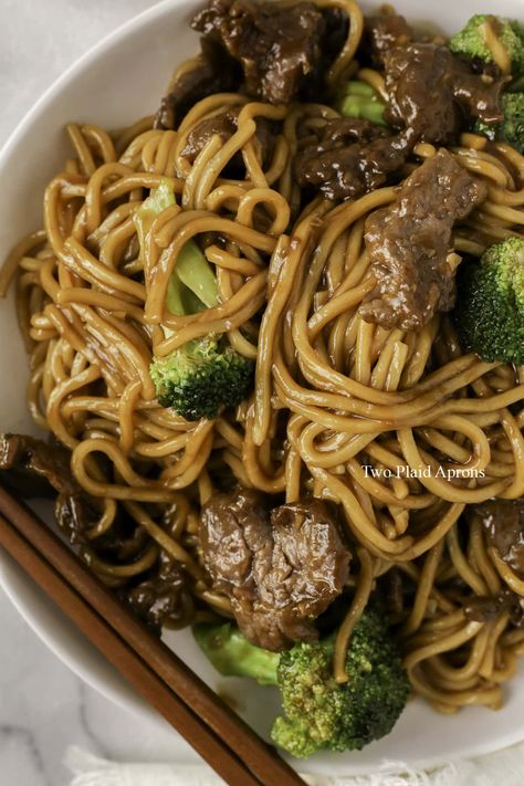 Beef and Broccoli Noodles | Two Plaid Aprons Beef Broccoli Noodles, Beef And Broccoli Noodles, Broccoli Noodles, Shrimp With Lobster Sauce, Turnip Cake, Beef Flank Steak, Beef Broccoli, Beef And Broccoli, Pot Beef Stew