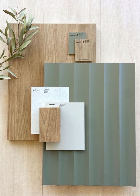 Mood Boards - polytec Prime Oak, Mood Board Interior, Kitchen Mood Board, House Color Palettes, Interior Design Boards, Green Colour Palette, Interior Design Mood Board, Kitchen Inspiration Design, Green Interiors