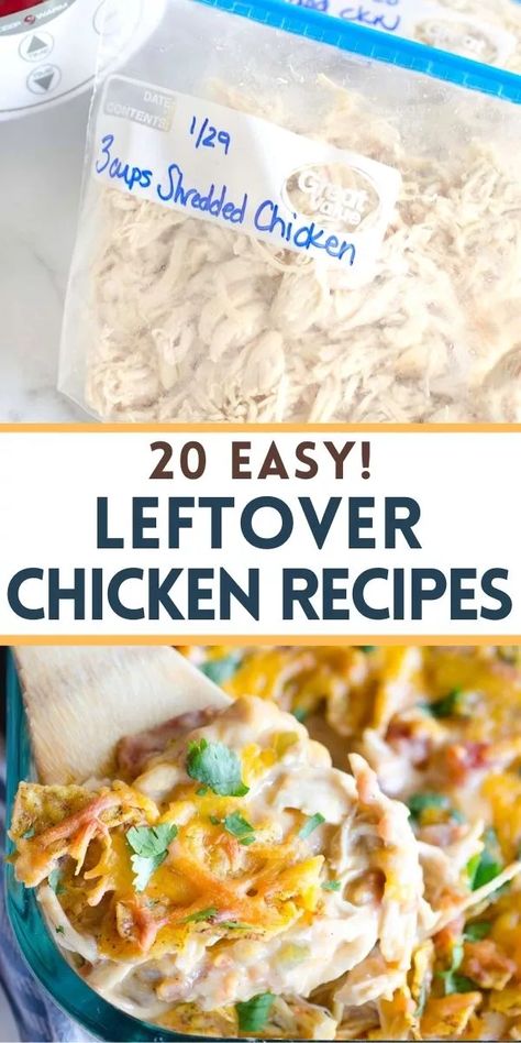 These easy leftover chicken recipes will help use up your cooked shredded chicken and make meal planning a breeze! Meals From Leftover Chicken, Things To Cook With Shredded Chicken, Uses For Pulled Chicken, Things To Do With Pulled Chicken, Chicken Recipes With Shredded Chicken, Cheap Shredded Chicken Recipes, Dinners Using Shredded Chicken, Quick Dinner Ideas With Shredded Chicken, Dishes To Make With Shredded Chicken