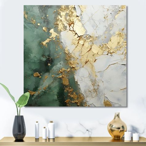 Designart Arte abstracto para pared "Fusión de pintura dorada y verde" - Bed Bath & Beyond - 39980713 Olive Green Abstract Art, Abstract Wall Art Living Room, 3d Metal Wall Art, Acrylic Wall Decor, Room Green, Metal Wall Sculpture, Room Canvas, Abstract Decor, Living Room Canvas