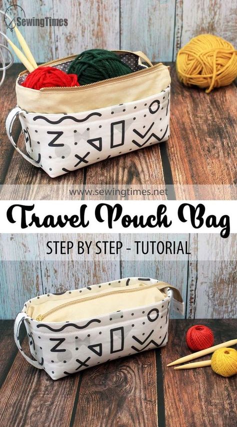 Travel Pouch Pattern, Pencil Bag Sewing Pattern, Pen Pouch Diy, Sewing Times, Diy Pouch Bag, Pencil Pouch Diy, Diy Knitting Projects, Diy Toiletries, Pencil Case Pattern