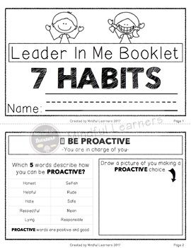 7 Habits: Leader In Me Booklet- Primary 7 Habits Activities, Habit 1, Student Leadership, Seven Habits, Highly Effective People, School Culture, Leader In Me, Classroom Labels, Instructional Coaching