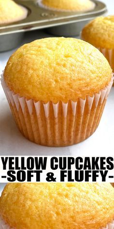 Yellow Buttercream Frosting, Yellow Cake With Sour Cream, Cupcake Recipes Yellow Cake, Homemade Moist Cupcakes, Sour Cream Cupcakes Recipe, No Butter Cupcakes, Best Yellow Cupcake Recipe, Yellow Cake Cupcake Recipe, Fluffy Cupcakes Recipe