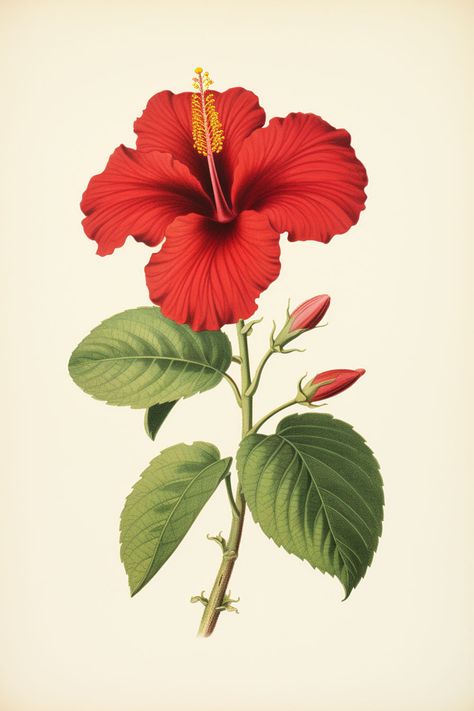 Friday Freebie: Tropical Orange Beauty Chinese Hibiscus, Red Wildflowers, Flower Drawings, Graphics Fairy, Large Picture Frames, Flower Illustration, Red Flower, Hibiscus Flowers, Botanical Illustration