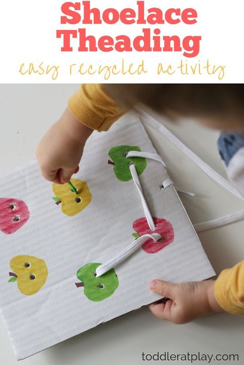 Super easy and fun recycled activity for toddlers. #recycledcraft #toddleractivity #threading Diy Toddler Activities, Emily Gravett, Activities To Do At Home, Recycling Activities, Kids Activities At Home, Easy Toddler Crafts, Activity For Toddlers, Fine Motor Activities For Kids, Montessori Toddler Activities