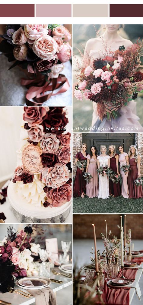 Pink And Burgundy Wedding, Dusty Rose Wedding Colors, Burgundy Wedding Theme, Rose Wedding Theme, Burgundy And Blush Wedding, Dusty Pink Weddings, Pink Wedding Colors, Wedding Color Pallet, Mauve Wedding