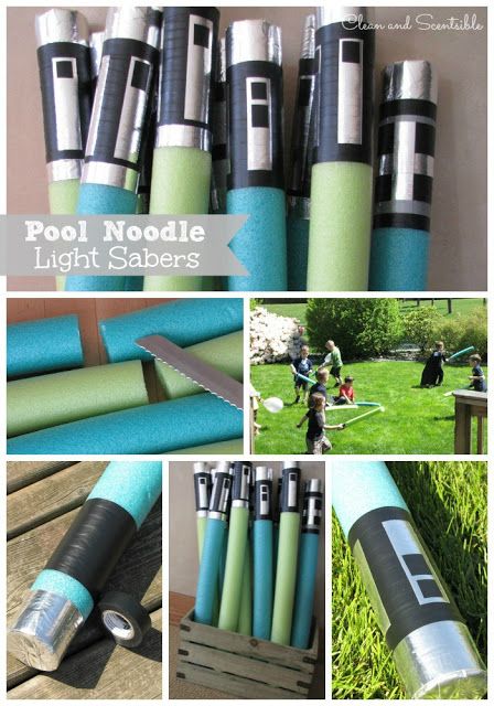 Clean & Scentsible: Star Wars Party Ideas.  Game- keep your balloon up in the air the longest with your light saber. Pool Noodle Solar Light, Pool Noodle Lights, Star Wars Party Ideas, Star Wars Crafts, Star Wars Birthday Party, Pool Noodle, Birthday Star, Birthday Invites, Star Wars Day