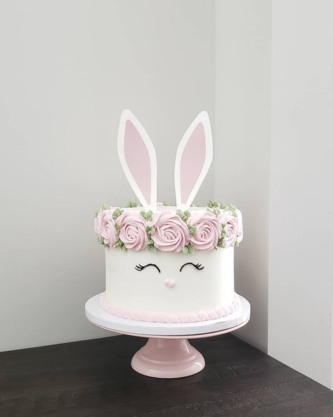 Small Bunny Cake, Bunny Themed Treats, Bunny Cake 1st Birthday, Rabbit Themed Birthday Cake, 1st Birthday Bunny Cake, Some Bunny Is Two Cake, Easter Bunny Birthday Theme, Bunny Theme Birthday Cake, Bunny Cake Ideas Birthday Parties