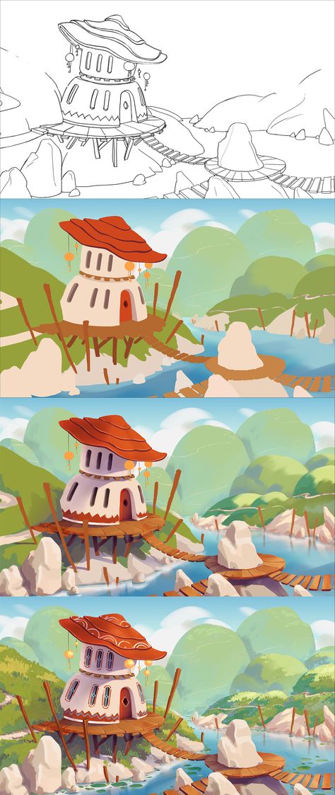 Digital Painting Illustration, Character Design Background, Different Digital Art Styles, Simple Background Illustration, Simple Environment Art, Concept Environment Art, Simple Concept Art, Game Character Design Concept, Game Background Design