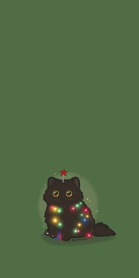 Cats Christmas Wallpaper, Cat And Christmas Tree Funny, Cute Holiday Wallpapers Aesthetic, Christmas Wallpaper Aesthetic Funny, Cute Halloween Cat Wallpaper, Christmas Wallpapers Funny, Black Cat Fall Wallpaper, Cat Illustration Christmas, Cute Cat Phone Wallpaper