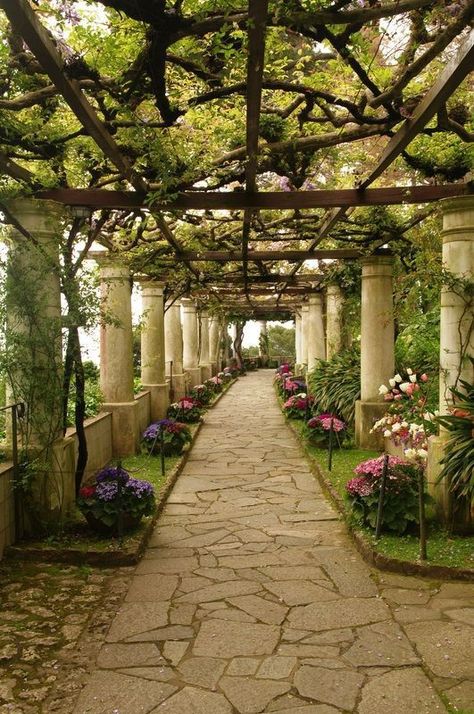 Villa San Michele Capri, Outdoor Walkway, Capri Italy, San Michele, Plants And Flowers, Sorrento, Pretty Places, Shade Garden, Garden Paths