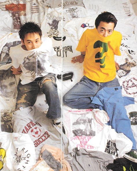 — NIGO and Jun Takahashi for Last Orgy 2, 1990s. [... Amen Break, Undercover Jun Takahashi, Jun Takahashi, Archive Fashion, Mens Outfit Inspiration, Hip Hop Outfits, Japanese Streetwear, Fashion Catalogue, Streetwear Men Outfits