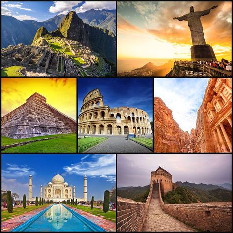 The 7 wonders of the modern world ..... !!! Places Around The World Aesthetic, World Wonders, 7 Wonders Of The World Aesthetic, 7 World Wonders Pictures, Seven Wonders Of The World Drawing, Seven Wonders Of The World Project, 7 Wonders Of The World, 7 Wonders Of The Ancient World, Seven Wonders Of The Ancient World