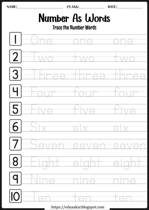 Number Spelling Activities, Number Words Worksheets Free Printable, Afterschool Worksheets, Kindergarten Worksheets Free Printables Handwriting Practice, Number English, Kindergarten Syllabus, Preschool Homework, Kindergarten Numbers, Number Words Worksheets