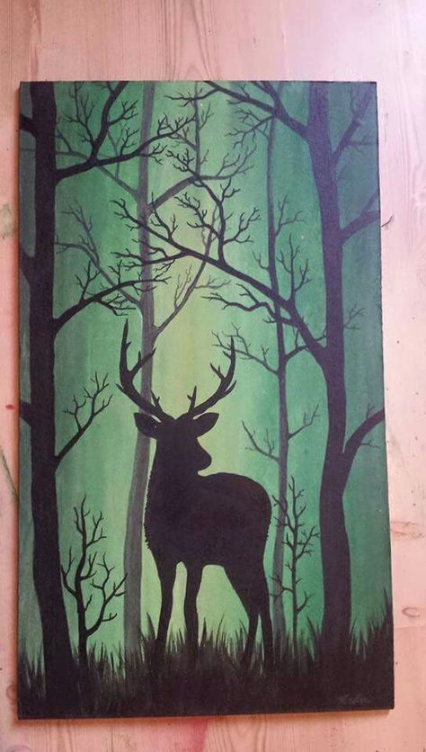 Acrylic painting Deer in the wood by ATB #myart #ATB Deer Silhouette Painting, ملصق ديني, Deer Painting, Silhouette Painting, Simple Canvas Paintings, Canvas Painting Designs, Canvas Painting Diy, Small Canvas Art, Urban Sketchers