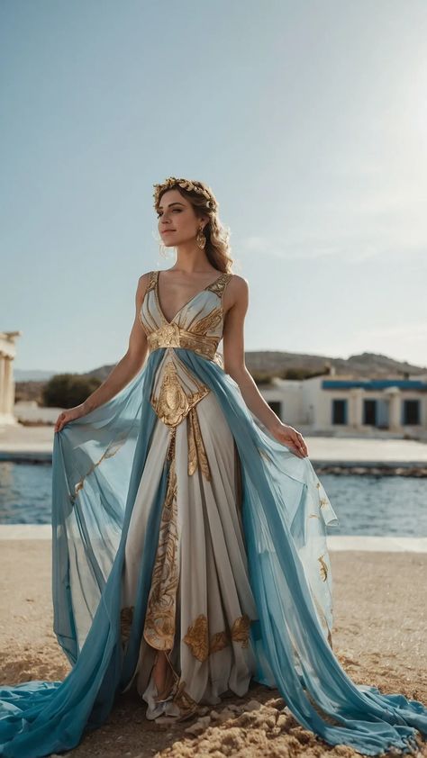 Rock Your Style: 15 Greek Goddess Outfit Ideas for Roblox - Cheerful Talks Greek Gods And Goddesses Prom Dress, Greek Inspired Dress Goddesses, Greek God Outfit Aesthetic, Greek Inspired Dresses, Gods And Goddesses Outfit, Greek Gods Cosplay, Greek Dress Aesthetic, Fantasy Goddess Outfit, Greek Goddess Inspired Outfit