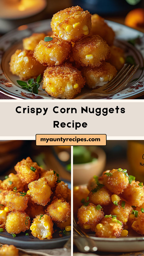 Looking for a snack that’s crispy on the outside and soft on the inside? Try this Crispy Corn Nuggets Recipe! These bite-sized corn fritters are made with sweet corn kernels and a light, crispy batter, making them the perfect appetizer or snack for any occasion. Cowboy Bites With Corn, Light Easy Snacks, Unique Corn Recipes, Quick Snack Meals, Corn Fritters Air Fryer, Corn Puffs Recipes, Asian Corn Recipes, Corn Nibblets, Corn Appetizer Recipes