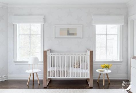 Transitional Nursery, Modern Crib, Famous Interior Designers, White Nursery, Vanity Design, Modern Houses Interior, Star Wallpaper, Modern Nursery, Nursery Design