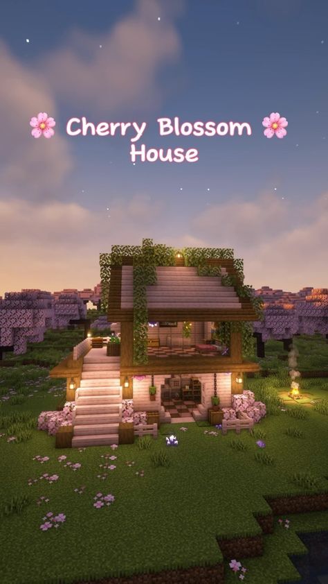 I made a simple Cherry Blossom House 🌸✨#minecraft #minecraftbuilds #minecrafttutorial | Instagram Pink Blossom Minecraft House, Simple House In Minecraft, Cool Things To Build On Minecraft, Cute Houses To Build In Minecraft, Cottage Minecraft Idea Houses, Pink Houses In Minecraft, Minecraft World Seeds Cherry Blossom, Mc House Layout, Houses In Minecraft Ideas