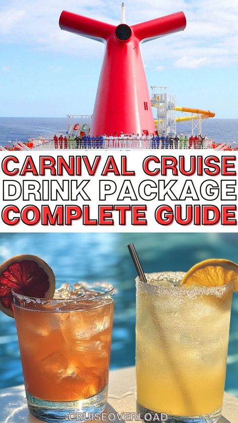 drinks on the deck of a cruise ship with text overlay reading drink package guide carnival cruise line Carnival Cruise Secrets, Carnival Drink Package, Carnival Elation Cruise, Carnival Valor Cruise, Carnival Cruise Food, Cruise Drinks, Carnival Elation, Carnival Cruise Tips, Carnival Conquest