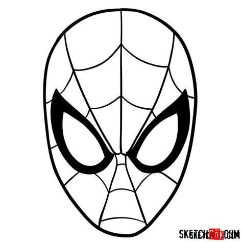 How to draw Spider-Man mask - Sketchok easy drawing guides Half Face Drawing, Spiderman Sketches, Simple Face Drawing, Male Face Drawing, Face Doodles, Spiderman Tattoo, Spider Drawing, Spiderman Mask, Spiderman Face