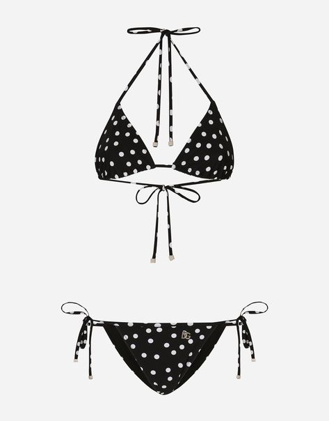 Dolce & Gabbana Polka-dot triangle bikini Polka Dot Accessories, Ibiza Swimwear, Swimsuits 2024, Boho Swimsuit, Polka Dot Swimsuit, Bathing Suit Designs, Unique Bikinis, Swimming Suits, Dg Logo