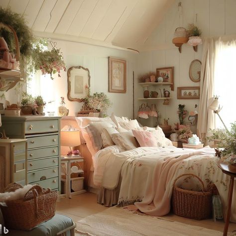 Cottagecore Bedroom, Lots Of Plants, Casa Country, Dekorasi Kamar Tidur, Casa Vintage, Cottage Bedroom, Redecorate Bedroom, Dream House Rooms, Dream Room Inspiration