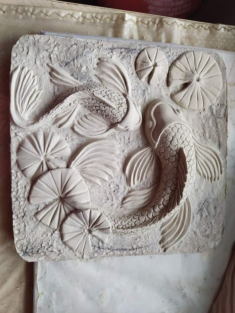 Ceramics Relief Ideas, Tile Relief Ceramics, Low Relief Ceramics, Plaster Carving Ideas, Bas Relief Art Ideas, Slab Relief Ideas, Clay Relief Tiles Ideas, High Relief Sculpture Clay, Clay Bas Relief