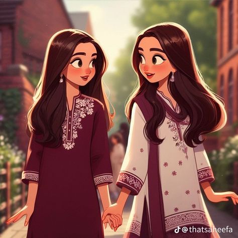 Pfp Indian, Besties Pictures, Best Friends Cartoon, Friends Illustration, Sister Pictures, Friend Cartoon, Friends Image, Cartoon Sketches, Cute Couple Cartoon