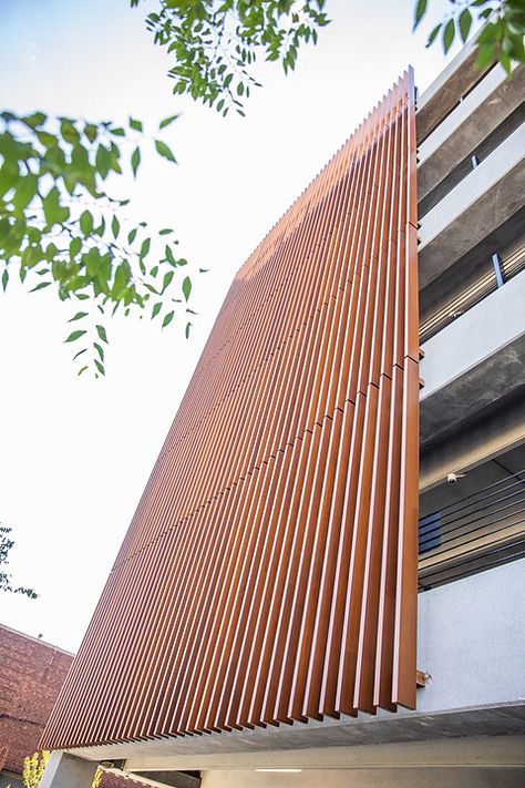 Wood Louver Facade, Wood Panel Facade, Vertical Louvers Facade, Louvers Facade, Corten Cladding, Wood Louver, Wooden Cladding, Wood Facade, Cladding Design