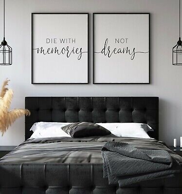 Top Rated Die With Memories Not Dreams, Set of 2 Prints, Multiple Sizes, Wall Art Decor, Home Decor Men’s Wall Art Bedroom, Him And Her Bedroom Ideas, Black And White Wall Art For Bedroom, Christian Bedroom Ideas, Adult Bedroom Ideas For Couples, Bedrooms Wall Decor, Black And White Room Decor, Jesus Home Decor, Over Bed Wall Decor