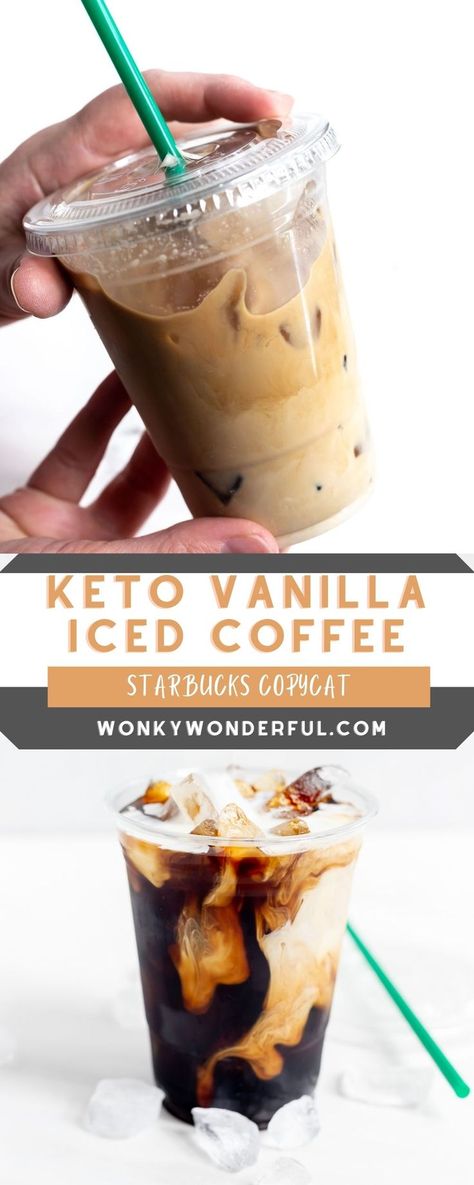 Homemade Keto Iced Coffee is so easy and tastes fantastic! Skip the Starbucks drive-thru and make your low carb coffee at home with cold brew coffee, Keto friendly sweetener, vanilla extract and heavy cream. Keto Iced Coffee, Low Carb Coffee, Healthy Iced Coffee, Low Carb Starbucks Drinks, Low Carb Starbucks, Coffee Recipe Healthy, Coffee Keto, Homemade Iced Coffee, Vanilla Iced Coffee