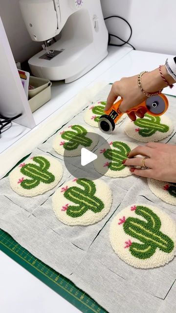 Wholesale Punch needle coasters | punch needle Pillow on Instagram: "Cactus punch needle coasters ✂️✂️✂️✂️✂️ . . . #punchneedle #coaster #cactus #cactuscoaster #cactusmugrug #punchneedlecactus #asmr #asmrcutting #singerrotarycutter #embroidery #diycoaster #punchcoaster #tuftedmugrug #cactusglasscan #texas #glassware #wholesalecoaster #tufting #tuftedcoaster #tuftedmugrug" Cactus Punch Needle, Punch Needle Techniques, Neon Decorations, Punch Needle Coasters, Punch Needle Coaster, Punch Needle Pillow, Neon Decor, Needle Embroidery, Punch Needle Embroidery