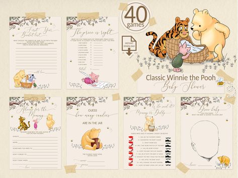 Games For A Baby Shower, Baby Trivia, Babyshower Party, Winnie The Pooh Baby Shower, Who Knows Mommy Best, Classic Winnie The Pooh, Storybook Characters, Late Night Diapers, Baby Bingo