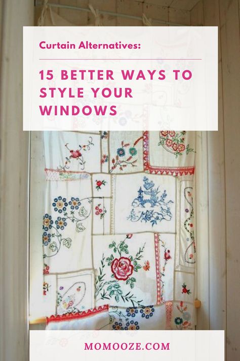 Bored with curtains? Here are 15 creative and stylish alternatives for how to dress your windows!  #windows #homedecor #curtains #interiors #design #kitchen #livingroom #bedroom #decorate #diy Kitchen Curtains Diy, Boho Window Treatments, Creative Window Treatments, Short Window Curtains, Small Bathroom Window, Curtain Alternatives, Unique Window Treatments, Cottage Curtains, Window Treatments Ideas