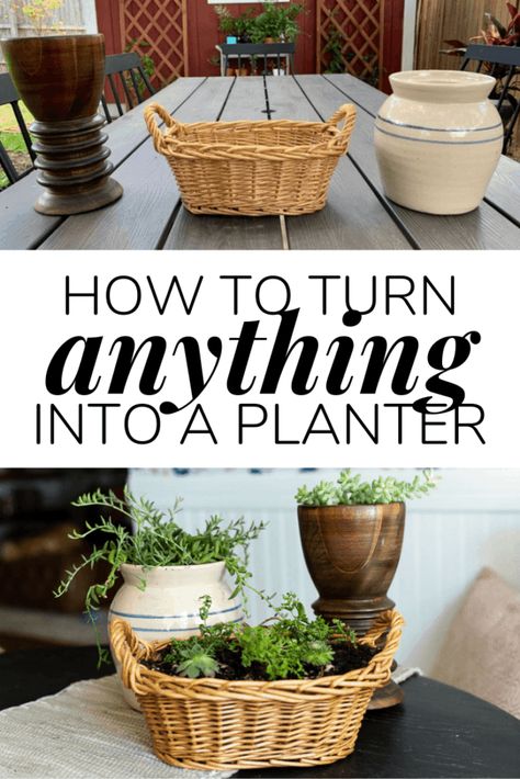 How to take anything you find at the thrift store and turn it into a planter! Tips and tricks for turning baskets, vases, or bowls into a cute planter for your home. #DIYplanter #diyproject #planter #houseplants Diy Planters Indoor, File Cabinet Makeover, Upcycled Planter, Creative Planter, Thrift Store Crafts, Basket Planters, Fast Growing Plants, Diy Pots, Wood Planters