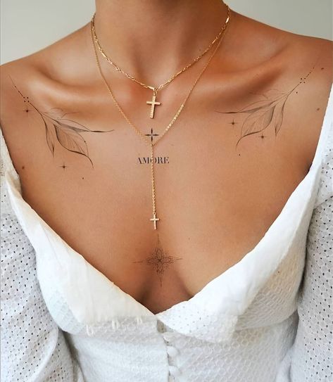 Collarbone Tattoos, Feminine Back Tattoos, Clavicle Tattoo, Collarbone Tattoo, Feminine Tattoo Sleeves, Chest Tattoos For Women, Spine Tattoos For Women, Original Tattoos, Collar Bone Tattoo