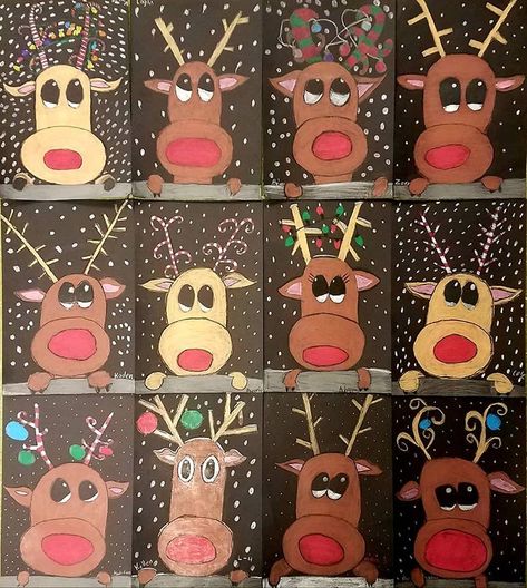 Reindeer Art Projects, Christmas Art For Kids, Winter Art Lesson, December Crafts, Christmas Art Projects, Christmas Craft Ideas, Winter Art Projects, Christmas Kindergarten, Christmas Arts And Crafts