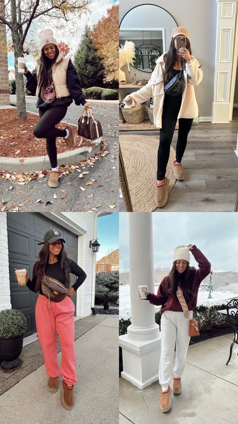 Outfits With Ugg Tazz Slippers, Outfit With Ugg Tazz, Tazz Slipper Outfit Leggings, Ugg Tazz Platform Slippers Outfit, Slipper Boots Outfit, Women’s Ugg Slippers Outfit, Cozy Slippers Aesthetic, Style With Ugg, Styling Ugg Tazz