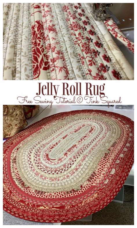 DIY Fabric Jelly Roll Rug Free Sewing Tutorial | Fabric Art DIY Jelly Roll Sewing, Jelly Roll Rug, Fabric Art Diy, Jelly Roll Projects, Rag Rug Diy, Rag Rug Tutorial, Rope Rug, Braided Rug Diy, Braided Rag Rugs