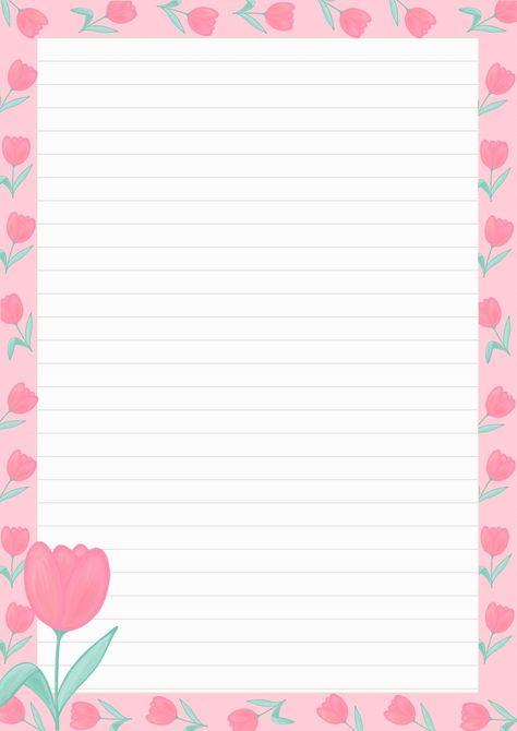 Pink floral note template. Free to download. Notes Pages Template, Index Template Free Printable, Pink Lined Paper Background, Goodnotes Lined Paper Template, School Templates Printables, Pink Notes Ideas, Cute List Template, Note Template Cute, Cute Note Template