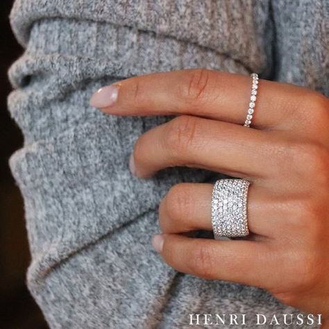 Wide Diamond Wedding Bands, Wide Diamond Bands, Cocktail Ring Designs, Henri Daussi, High Jewelry Ring, Cute Engagement Rings, Rings Accessories, Ring Trends, Silver Jewelry Design