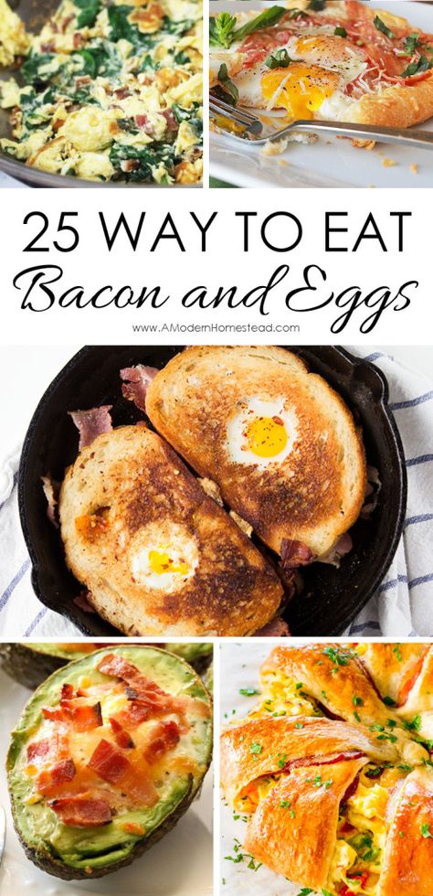 25 ways to eat bacon and eggs. Breakfast ideas that keep you excited to get up in the morning! I love this! Bacon Recipes Breakfast, Bacon Brunch, Bacon Eggs Breakfast, Bacon And Eggs, Best Bacon, Bacon Breakfast, Classic Breakfast, Frugal Meals, Bacon Recipes