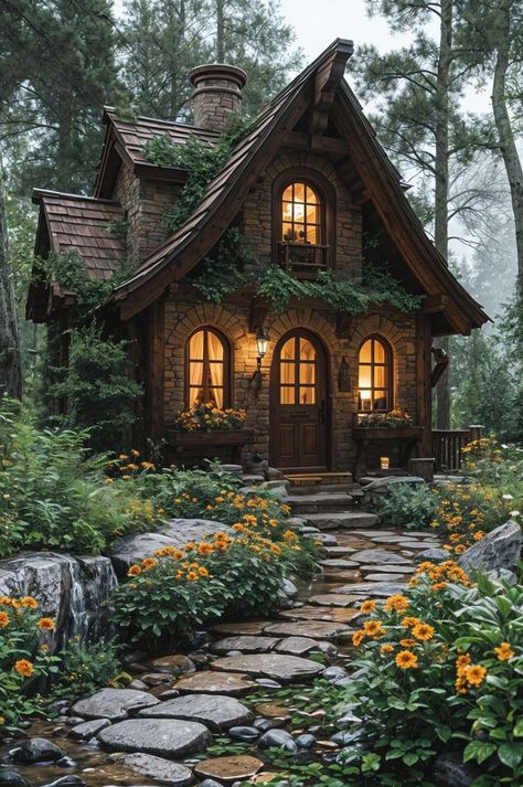 Cute Cottages Aesthetic, Fairy Cabin In The Woods, Magical Cottage In The Woods, Cozy Cottage In The Woods Interiors, Fairy Tale Interior Design, Cute Cottage House Exterior, Fairytale Cabin, Fantasy Cottage Interior, Fairy Cabin